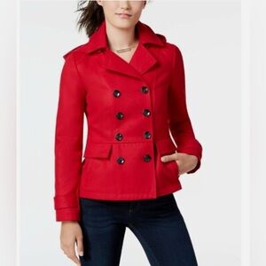 Celebrity Pink Vibrant Red Pea Coat